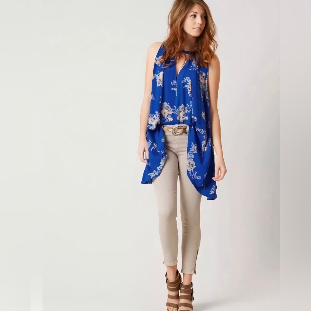 Free People Women's Vivid Blue Tree Swing Dress Mini Dress Tunic Size Large - Picture 2 of 8